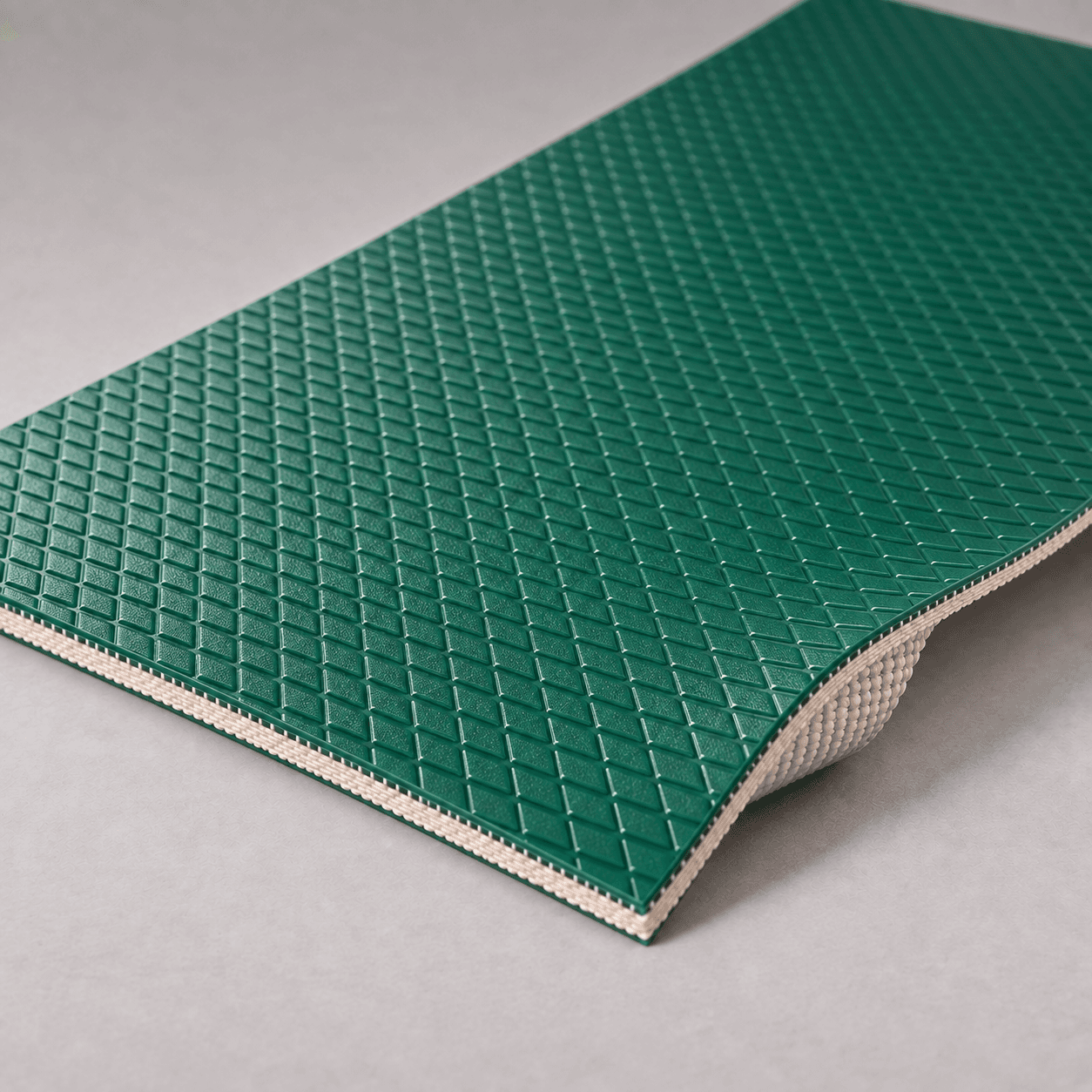 Generated illustration of green PVC conveyor belt with raised diamond pattern